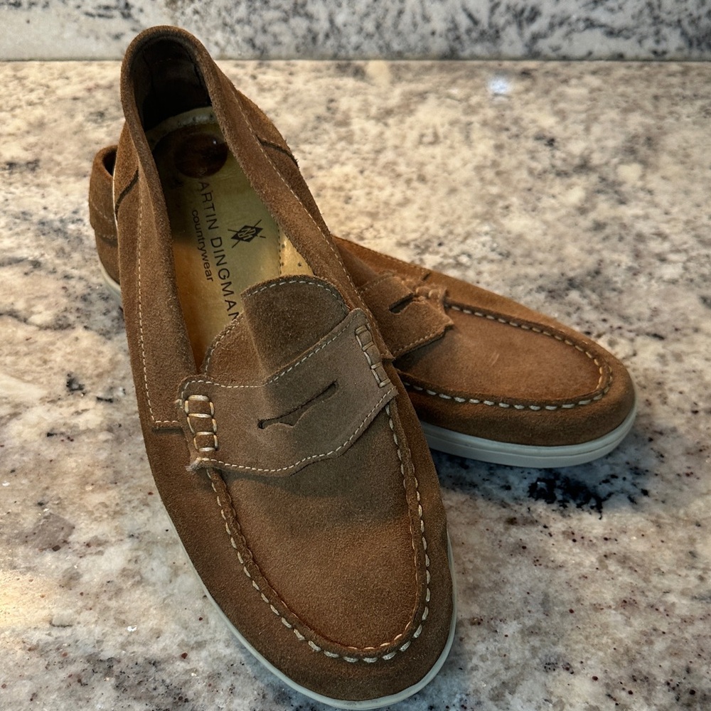 Martin Dingman Tan Suede Slip-On Loafers